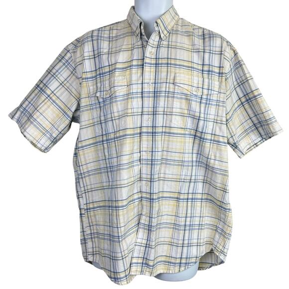 Roper Cotton Short Sleeve Button Down Shirt Size Large Blue Yellow White - Picture 1 of 7